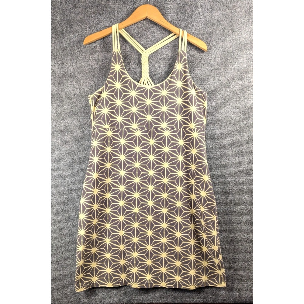 Bloom Organic Cotton Geometric Sunburst Strappy Braid Back Dress Yellow Grey XL
